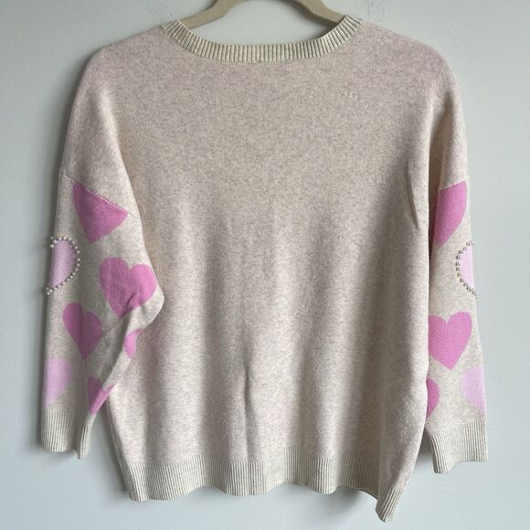 Crown & Ivy Women's Plus Size 2X Pink Heart Pearl Embellished Sweater Preppy - Picture 8 of 14